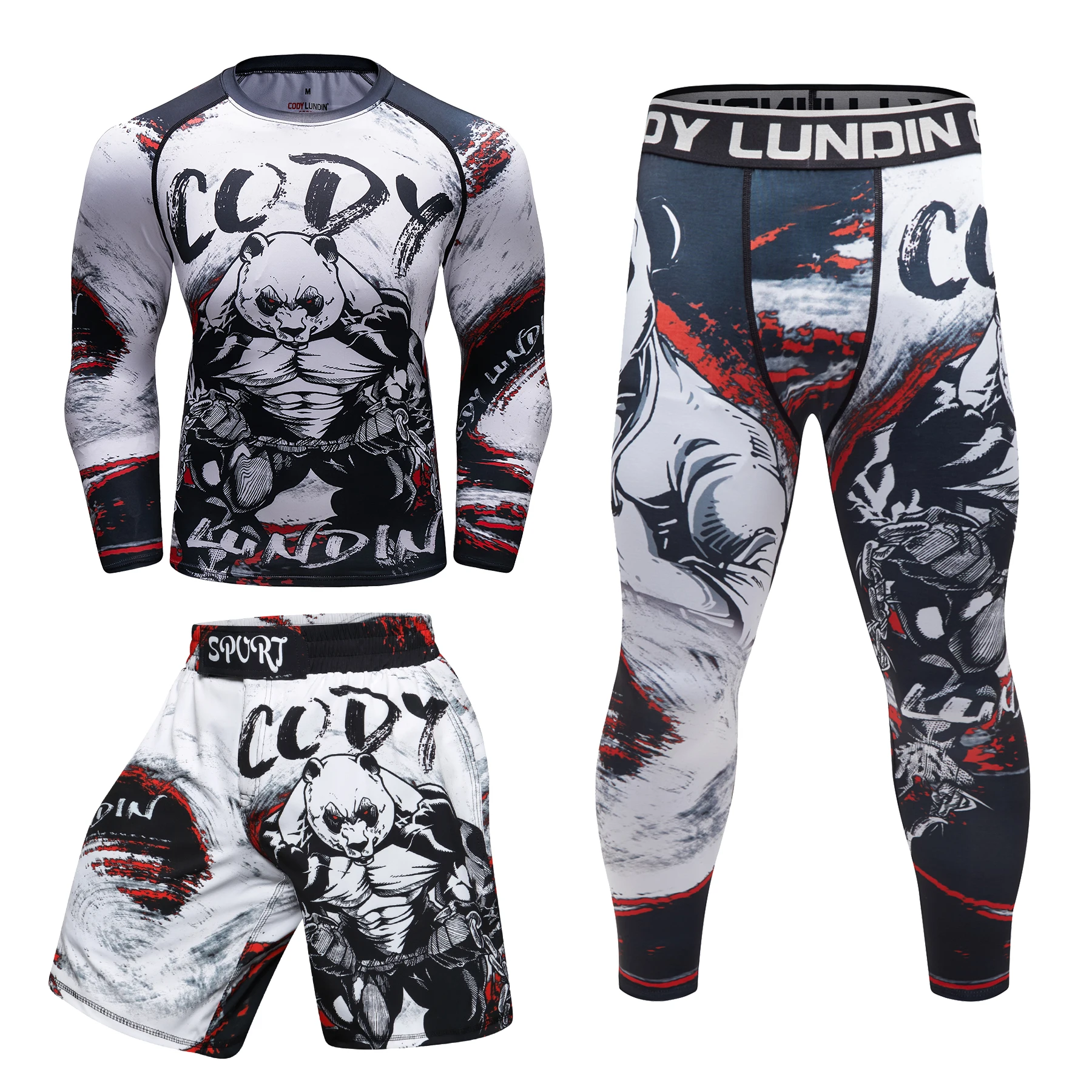 Cody Jiu Jitsu Rashguard MMA T-shirt +Pants For Men 4PCS/Set Brazilian Grappling Bjj Rash Guard MMA Shorts Boxing Tracksuit