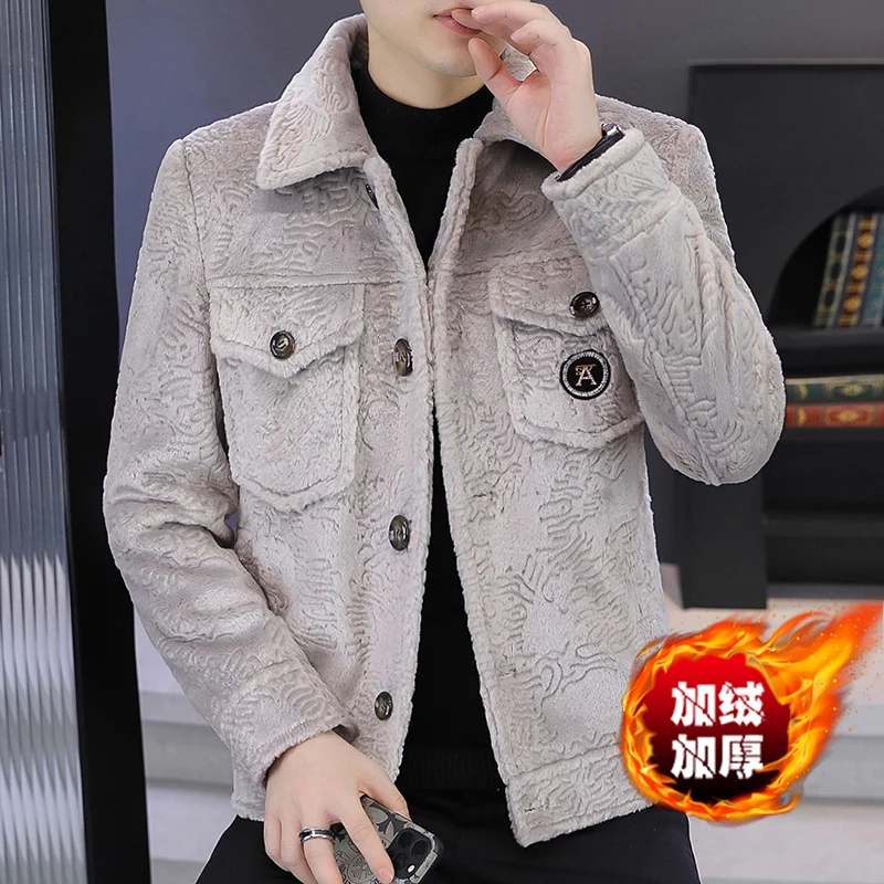 

Autumn Winter Velvet Thickened Woolen Jacket for Men Fashion Casual Business Trench Coat Social Streetwear Overcoat Men Clothing