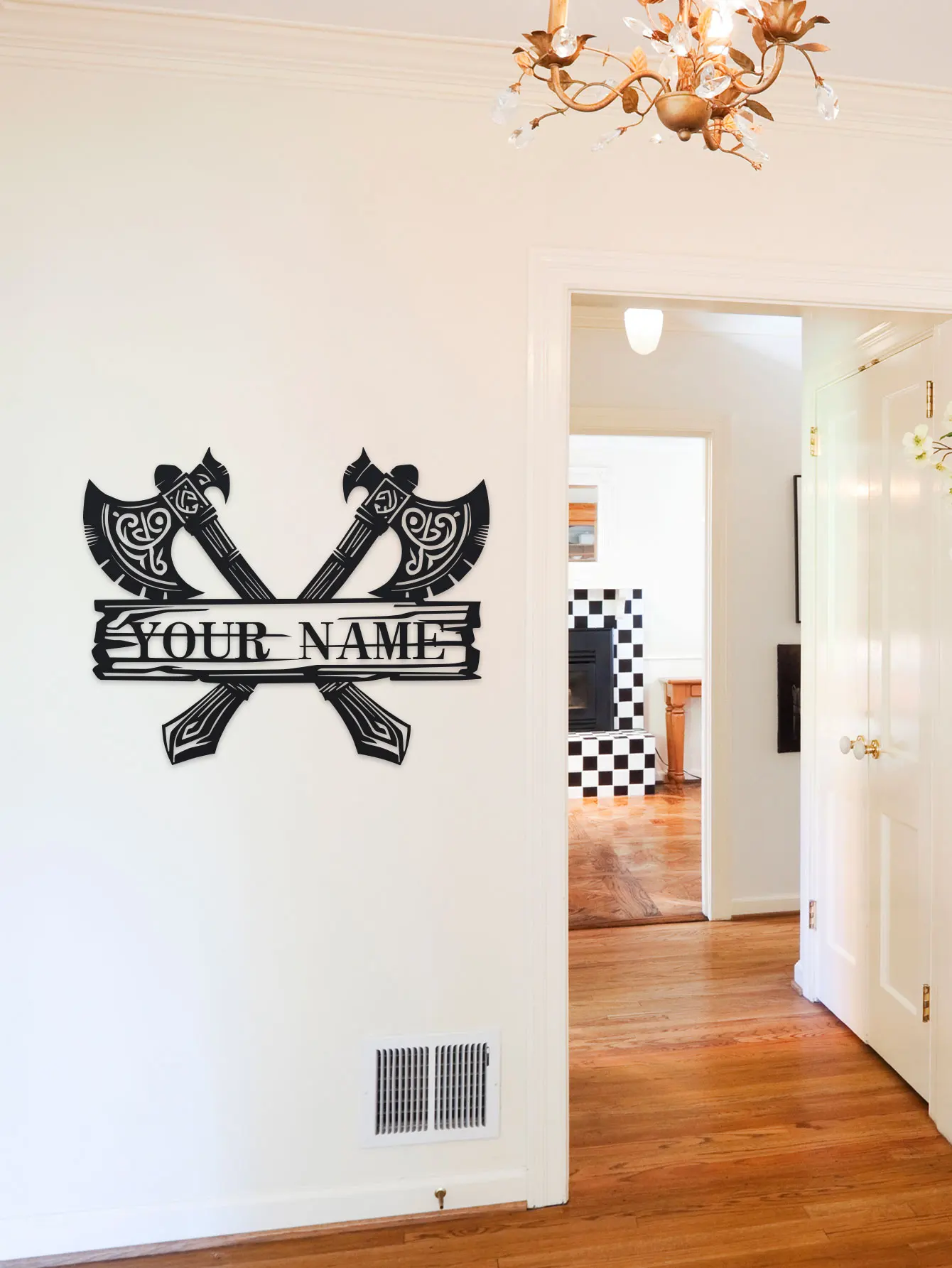 1개 맞춤형 바이킹 이름 명판 - 이름을 추가할 수 있는 맞춤형 바이킹 전사 장식, 견고한 철제 바이킹 시대 장식품