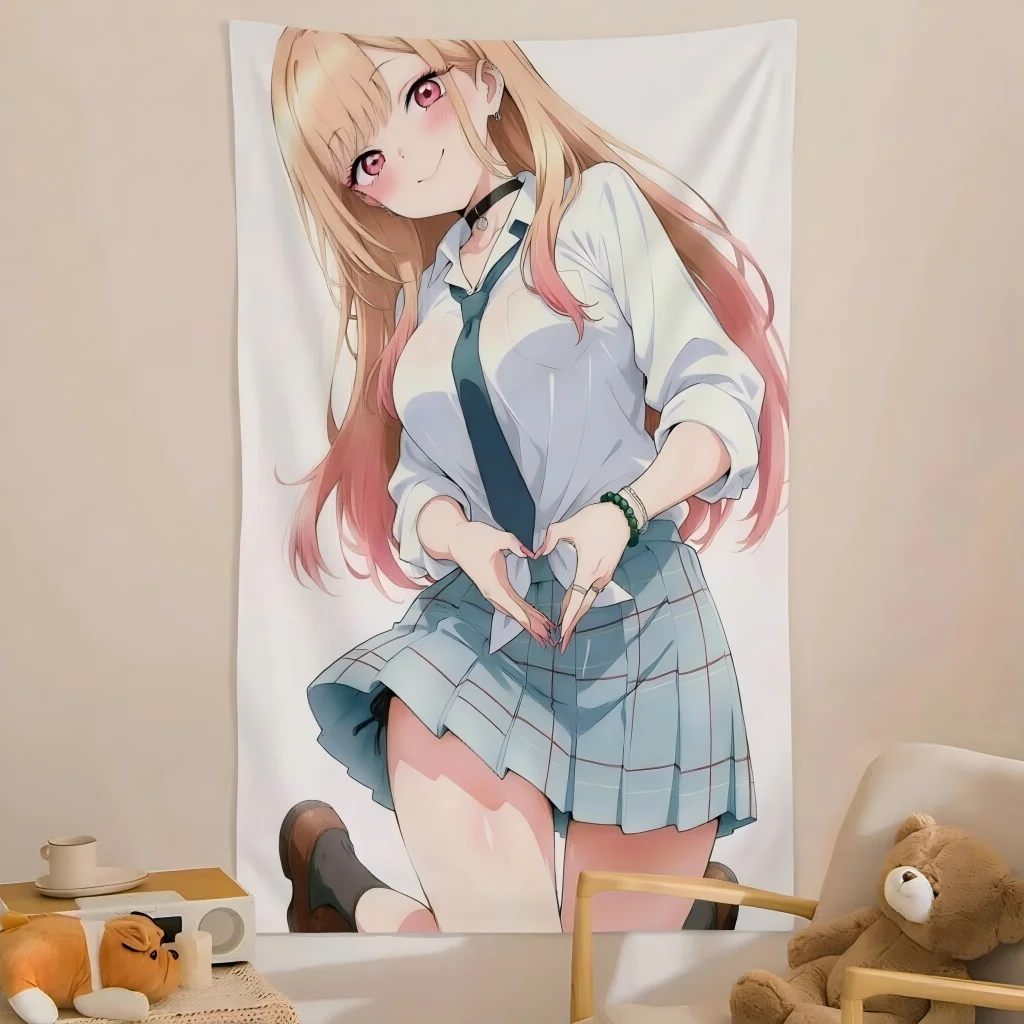 Marin Kitagawa Kawaii Tapestry Blonde Gradient Hair JK Plaid Skirt Anime Wall Hanging Teen Girls Dorm Bedroom Decor Gift