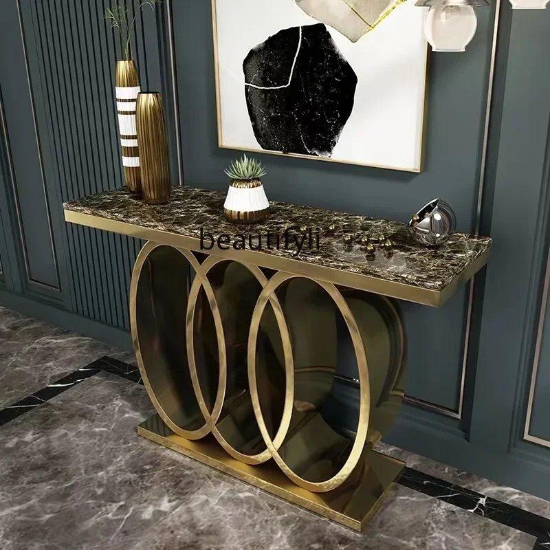 

A26 Stainless steel Italian light luxury simple marble entrance table against the wall entrance platform a16