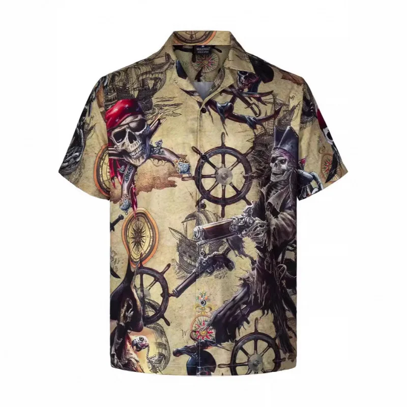 Cross-border Foreign Trade Summer New Plus Size Men's Casual Fashion3DDigital Print Short Sleeve Shirt Hawaiian Style