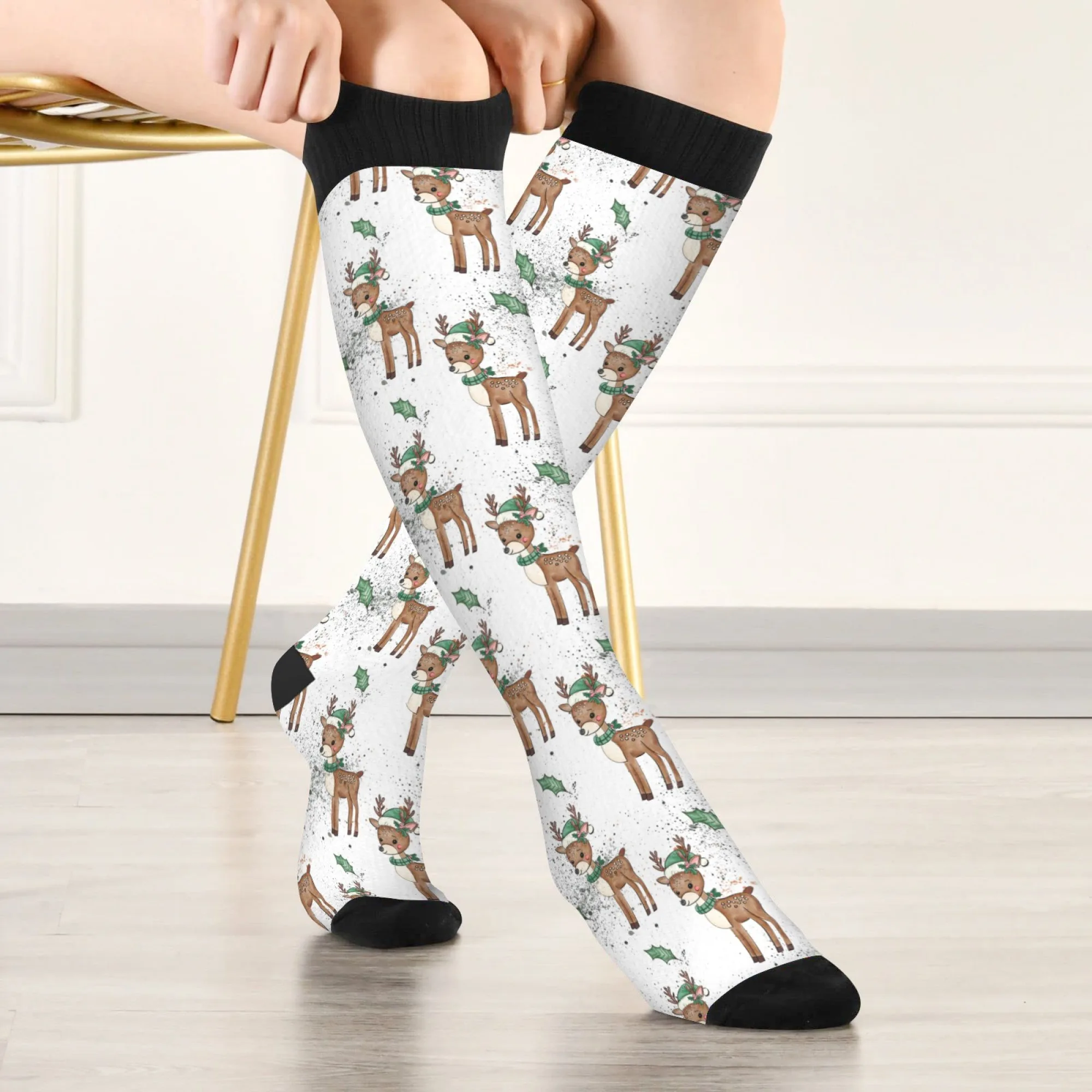 Nuevos calcetines largos hasta la rodilla con dibujos de ciervos de Navidad, calcetines cálidos antideslizantes, calcetines deportivos de compresión elástica, accesorios de Feliz Navidad