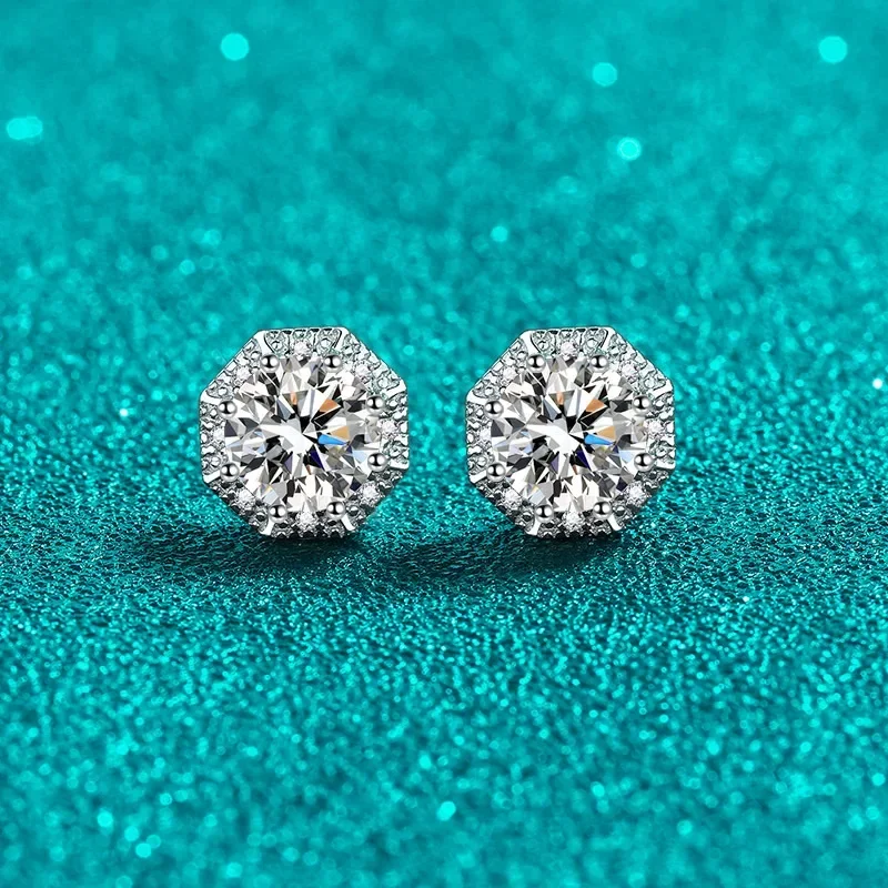 Platinum Pt950 Luxury White Gold 18K Female Geometric Earrings Simple Daily Commuting Personality 2ct Moissanite Stud Earrings