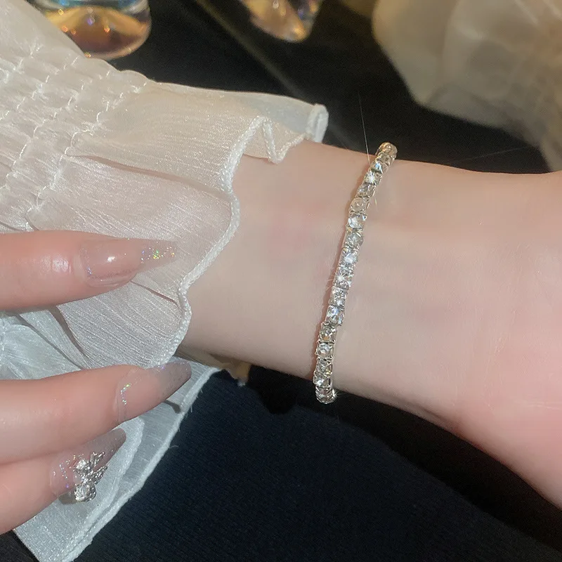 Luxury Elastic Stretch Tennis Crystal Bracelet for Women Full of Rhinestones Simple Zircon Bracelets Jewelry Birthday Gifts