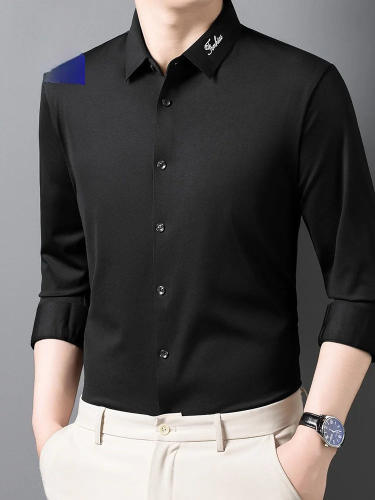 

Rn Long Sve irt Men's Casual Busin Pure Color Mid-aged Versatile Faionable Profional Sl Spring Autumn