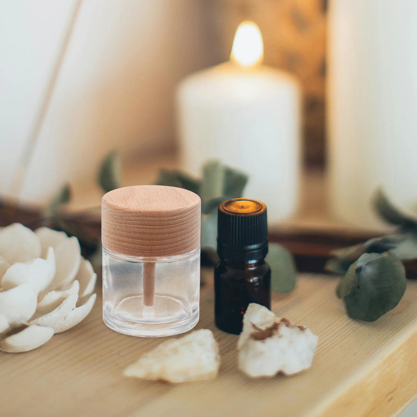60ml Wooden Lid Aromatherapy Bottle Essential Oil Diffuser Glass Volatile Container Refillable Home Decor