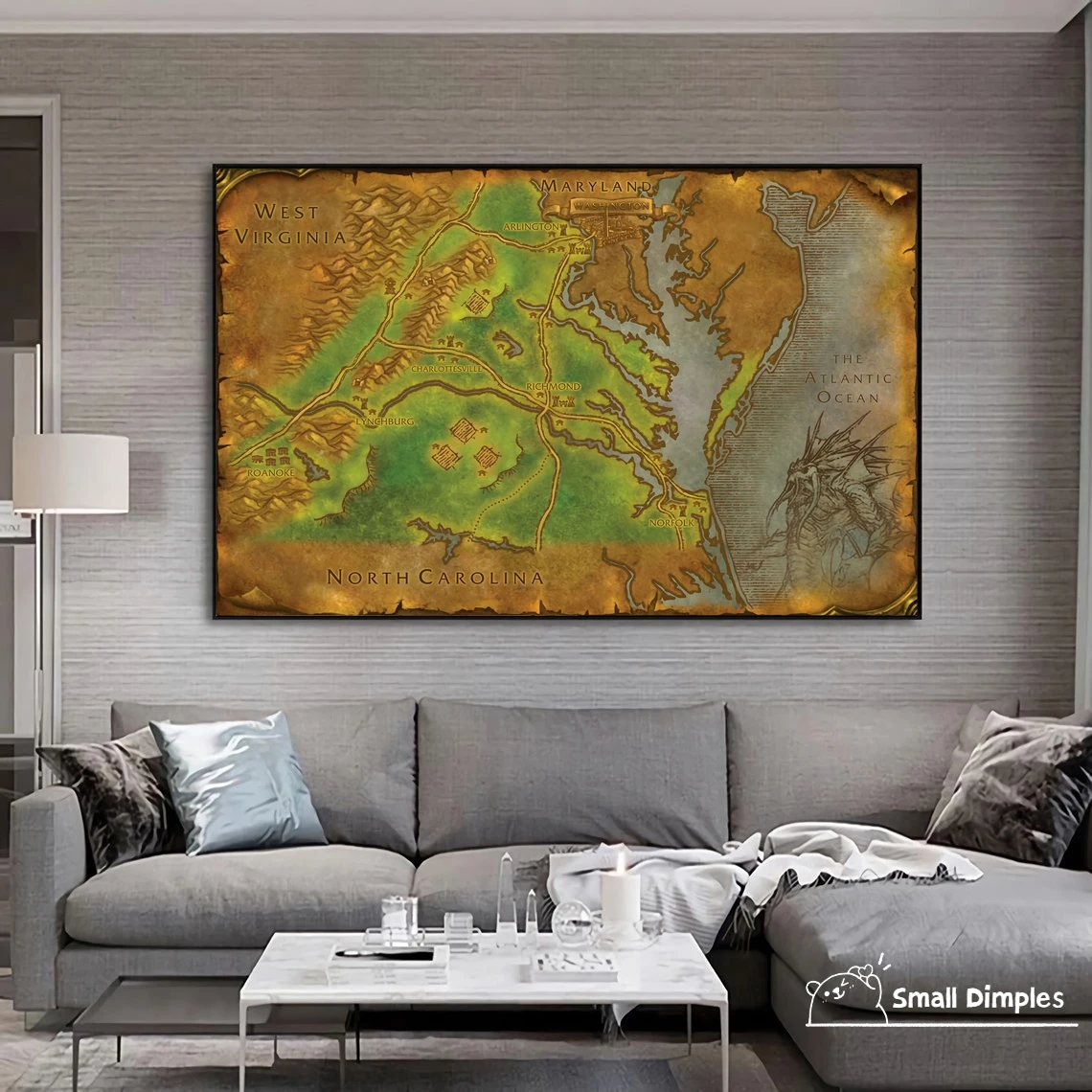 Virginia Full Map - World Of Warcraft Style Map Game Poster Canvas Art Print Home Decoration Wall Painting ( No Frame )