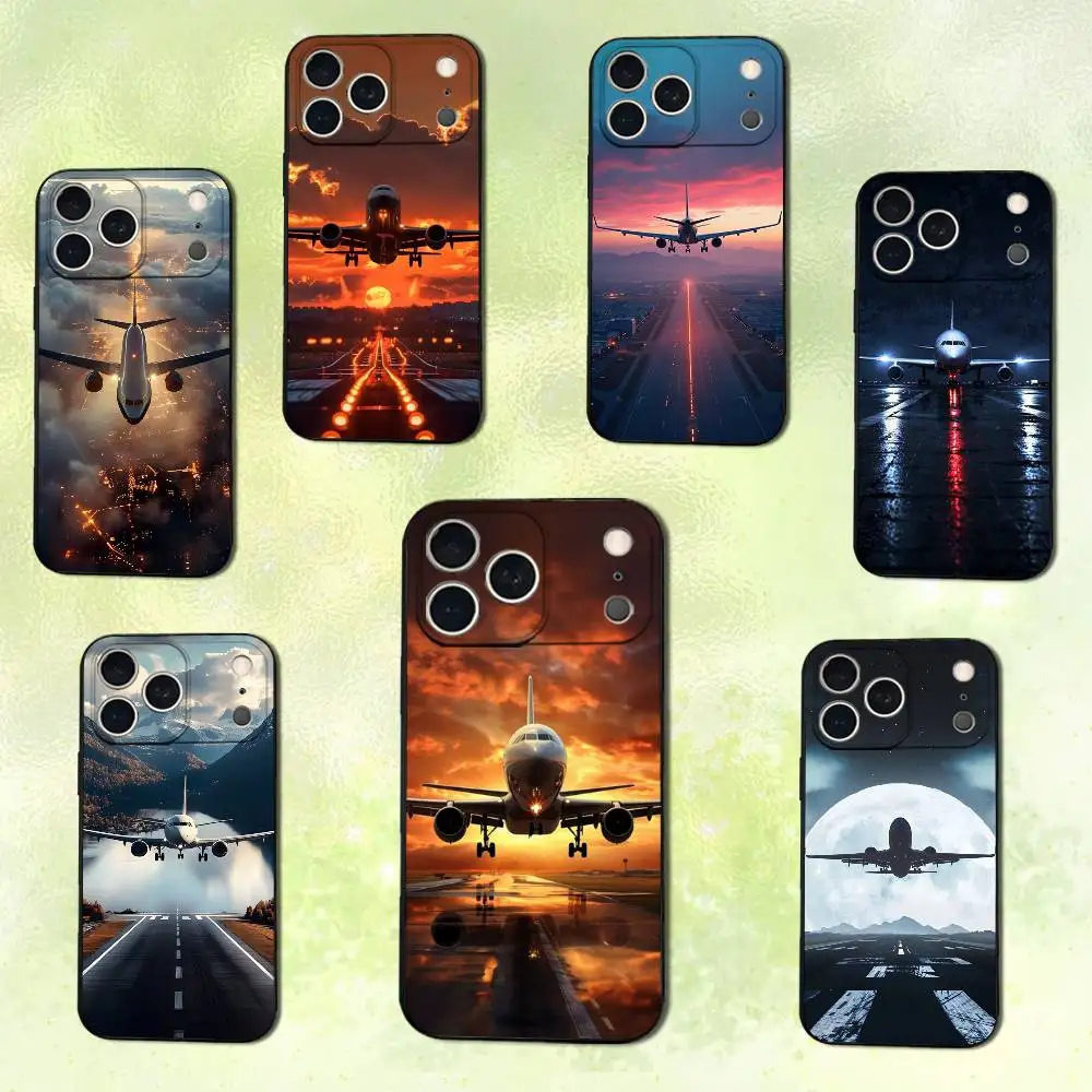 항공 예술 비행기 폰 케이스 아이폰 14,13,17,12,11,16,15,플러스,프로 맥스,XS,X,XR,SE,미니,소프트 실리콘 블랙 커버
