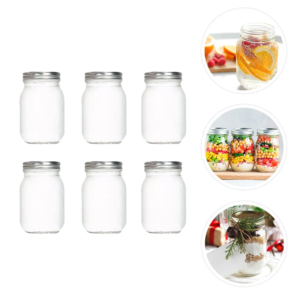 6Pcs Transparent Round Glass Jars with Airtight Lids for Food Storage Coffee Tea Honey Dried Fruit Jam Pickles Kitchen Glass - view 4