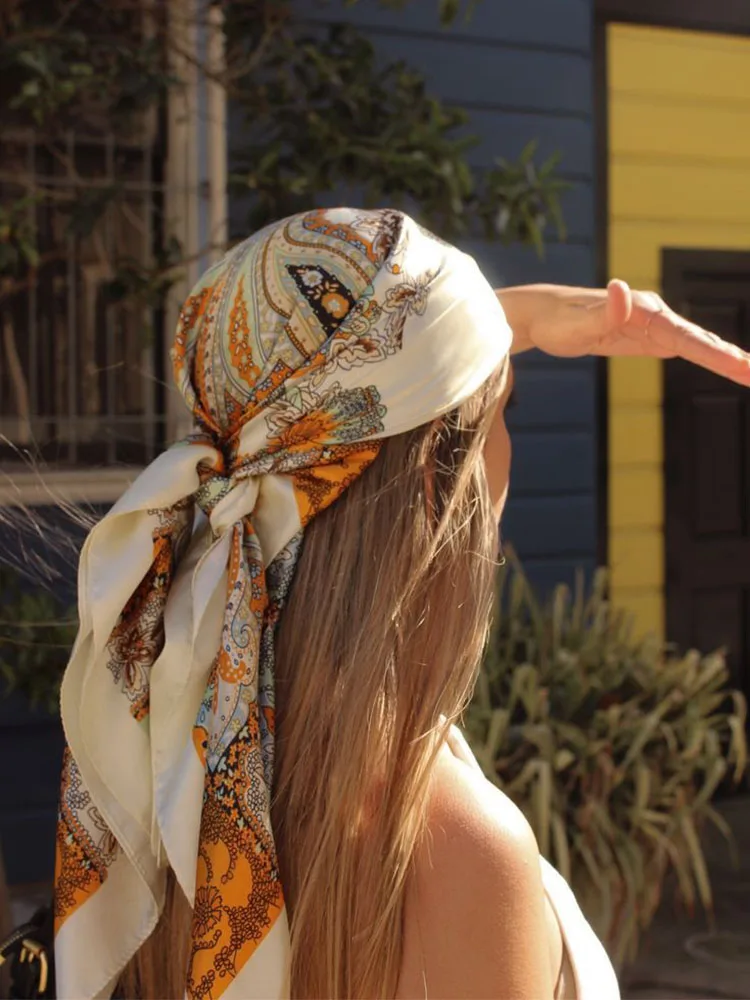 

2026 Spring Silk Satin Scarf Women Foulard Femme Neckerchief Elagant Floral Bandana Head Bands Foulard Female Scarf