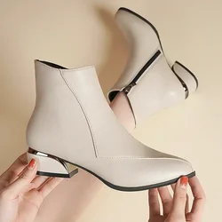 2026 Autumn/Winter New Fashion Pointed Zipper Panel Thick Heel Versatile Comfortable Women's Short Boots Casual High Heels