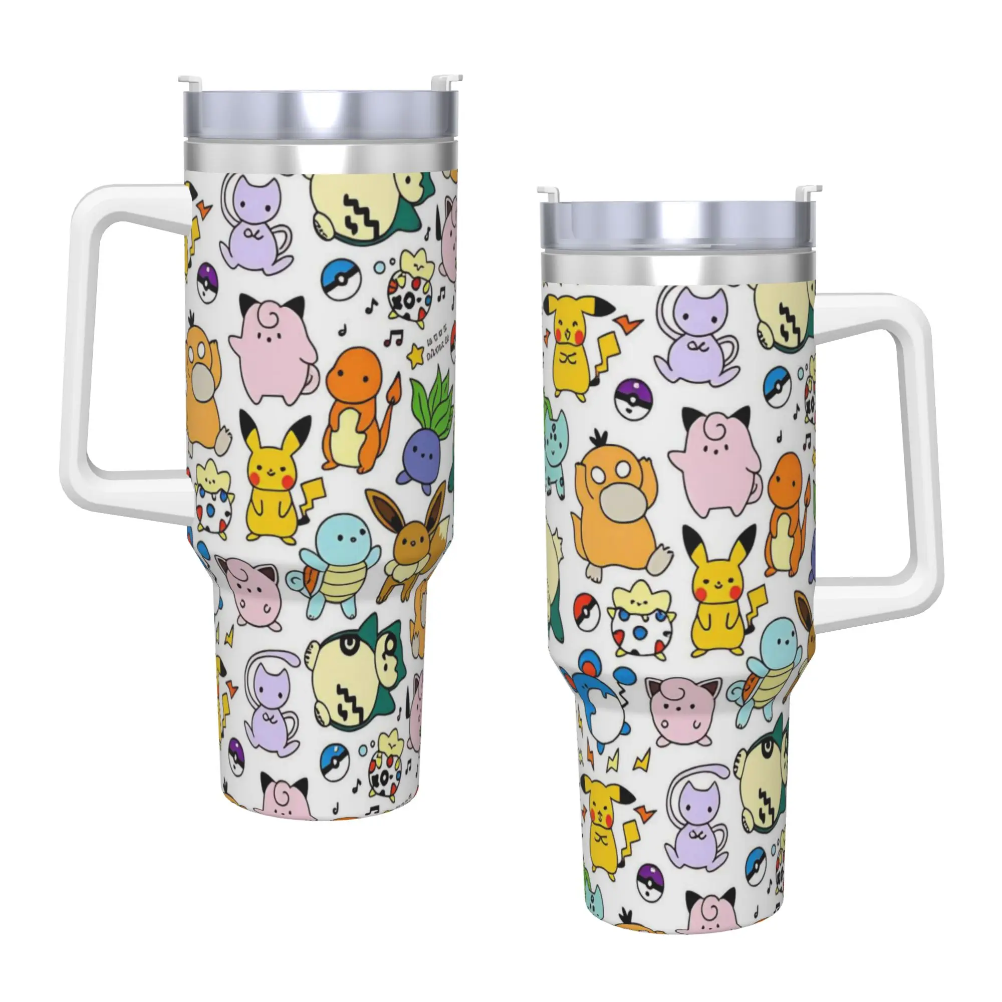 Stainless Steel Tumbler Pokemon Characters Mugs Cup With Straws  Beach Hot Drinks Water Bottle Leakproof 40oz Thermal Mug