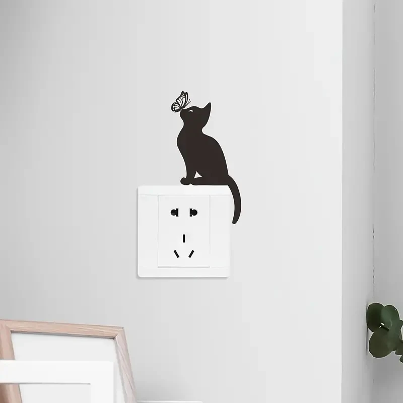 

1 шт., мультяшная Наклейка на стену, кошка, Бабочка, наклейка, подходит для украшения переключений
