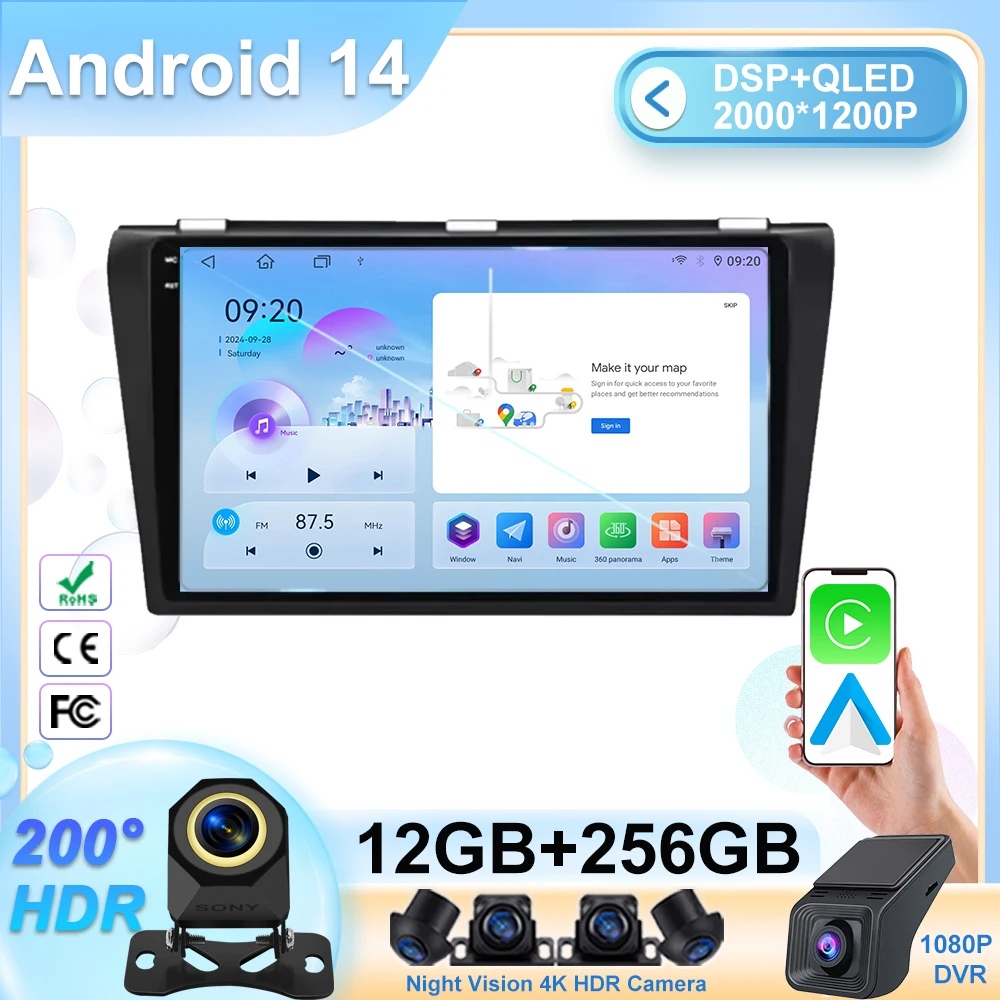 

Android 14 For Mazda 3 For Mazda3 BK 2003 - 2009 Car Auto Multimedia Video Player GPS Navigation Radio WIFI DVD NO 2DIN DSP IPS