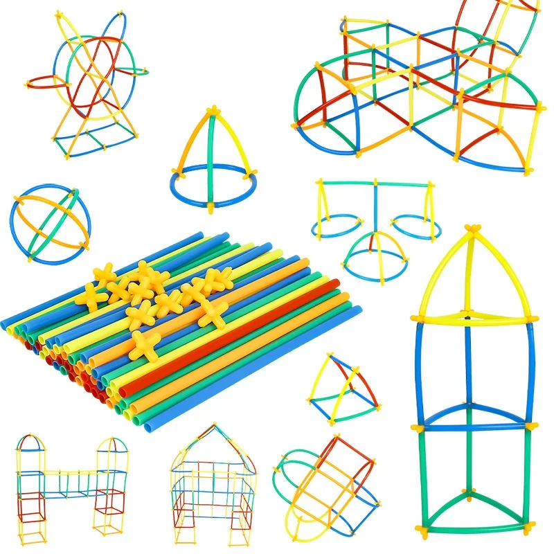 DIY Straw Constructor Toys Building Toys Straws and Connectors Building Sets Engineering Connector Blocks Educational Toy