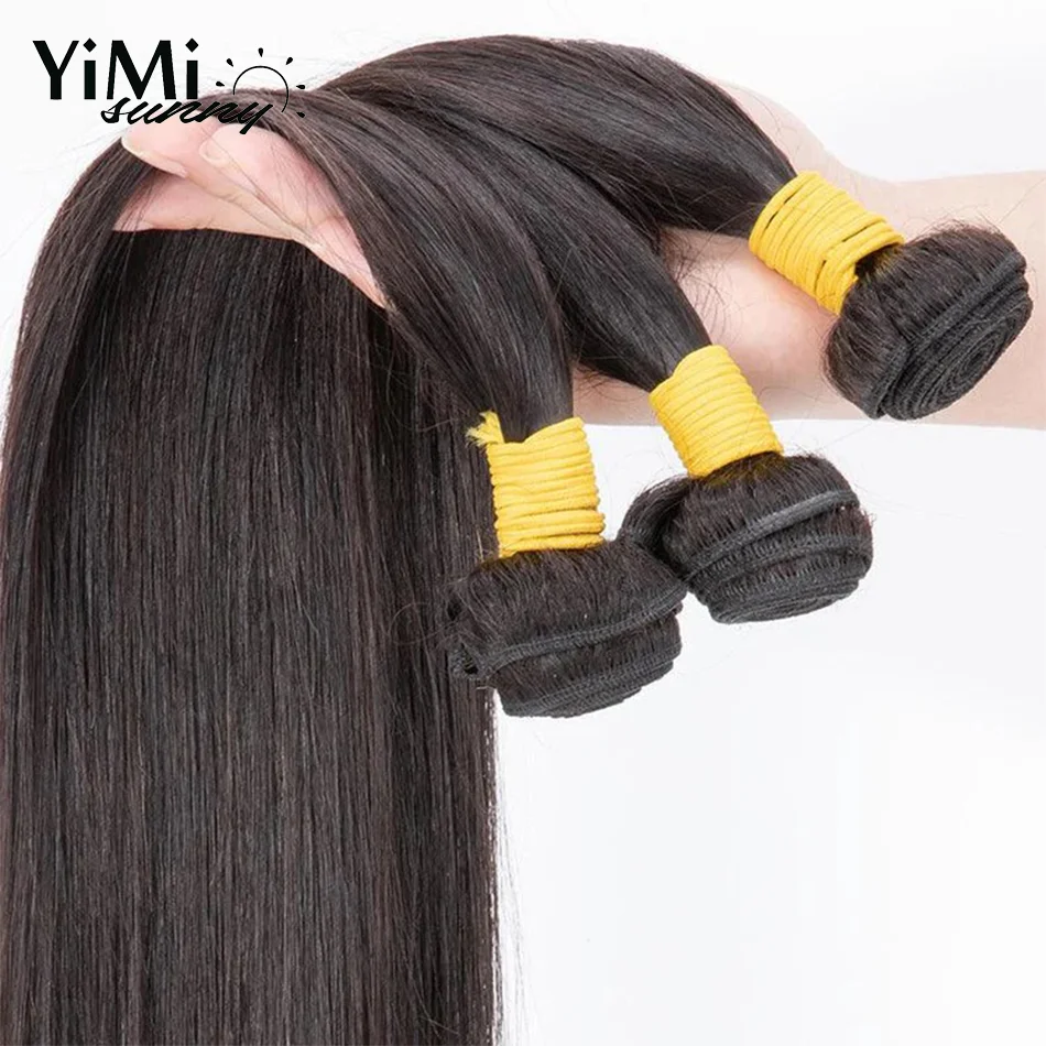 Yimisunny-mechones de cabello humano liso de 30 pulgadas, extensión de Cabello 100% Remy de Color Natural malayo, 12A, 4 mechones de trama