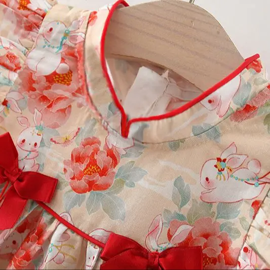 Baby Girl Dress Summer New Baby Clothes Lovely Rabbit Printed Cheongsam for Baby Girl Kids Clothes