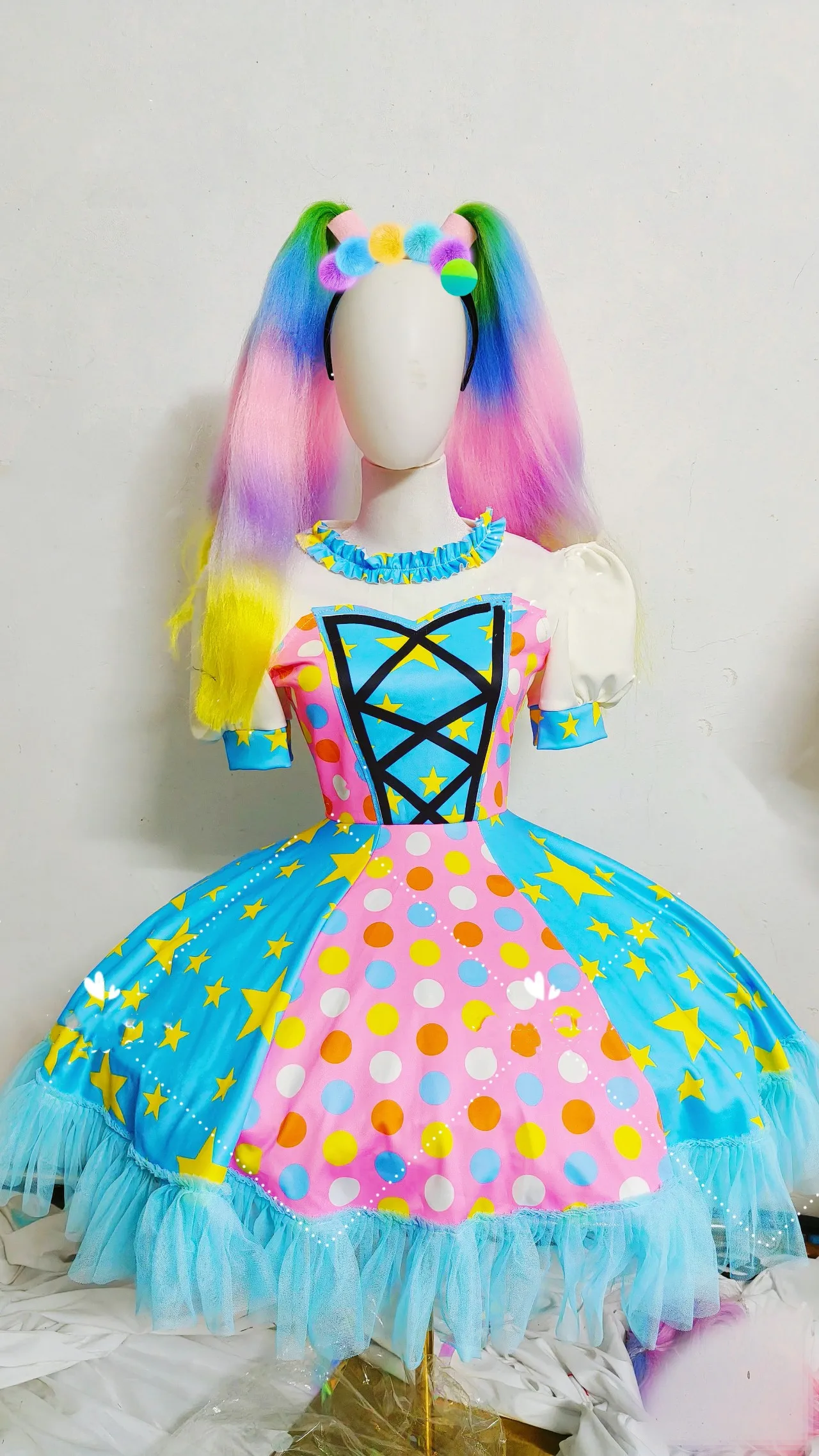 Weibliche Anime Cosplay Kostüm Urlaub Party Prinzessin Rolle Spielen Rave Outfit Rosa Blau Dot Blase Kleid Leistung Kleidung