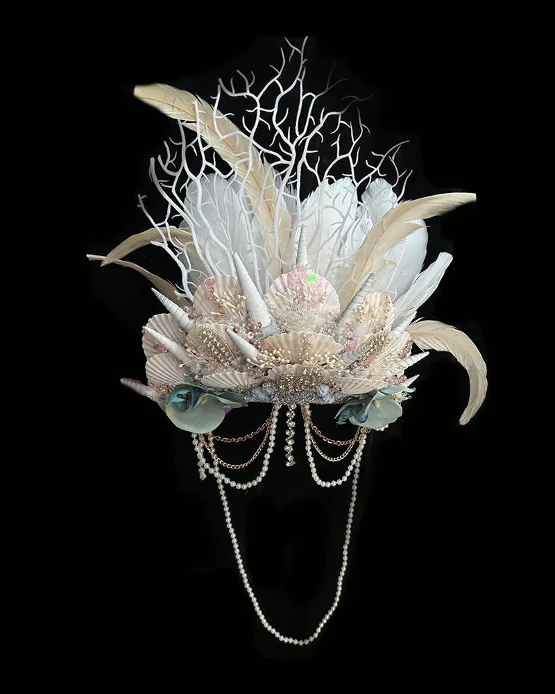 Mori Branches, Mermaid Ocean Wind, Handmade Natural Shellfish, Mermaid Crown Headgear, Photography Stage cos accessories