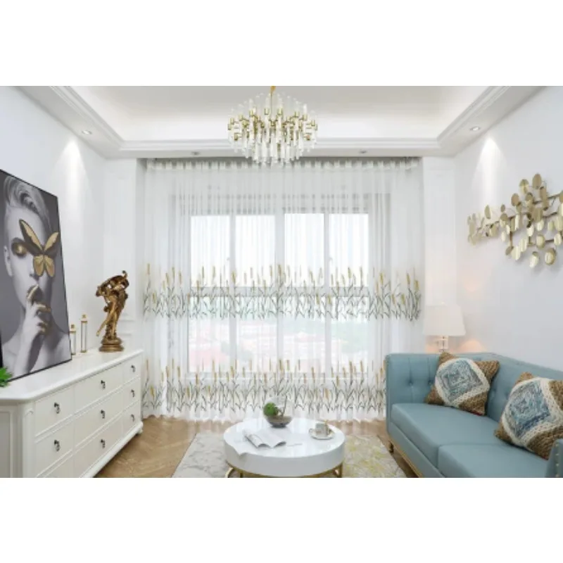 Modern Simple Idyllic Harvest Wheat Small Fresh Embroidered Curtains Living Room Bedroom Balcony Blackout Curtains