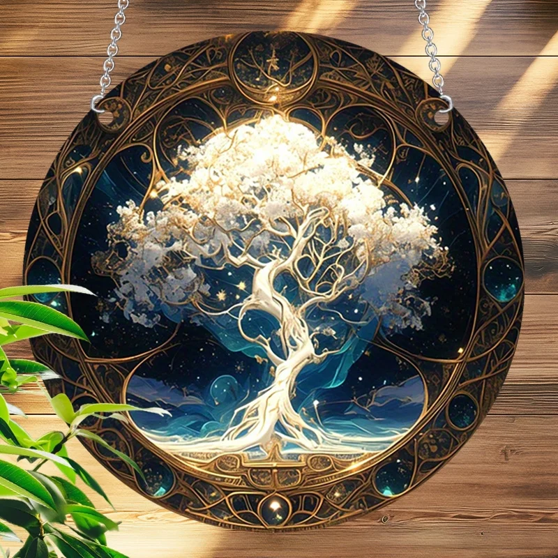 

Tree of Life Mandala Catcher - Acrylic Round Pendant, Vintage Art Deco, Suitable for Home - No Power Supply, Easy to Hang