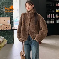 Winter Lamb Wool Coat Women's Autumn and Winter New Style High-end Coffee Color Short Thick Warm Fur Top Real Fur Jacket  Women