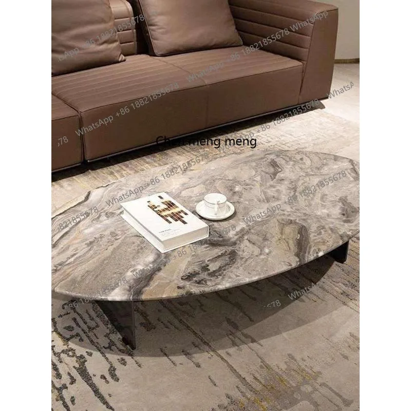 Oval marble suspension design living room Italian minimalist Venetian brown luxury stone coffee table