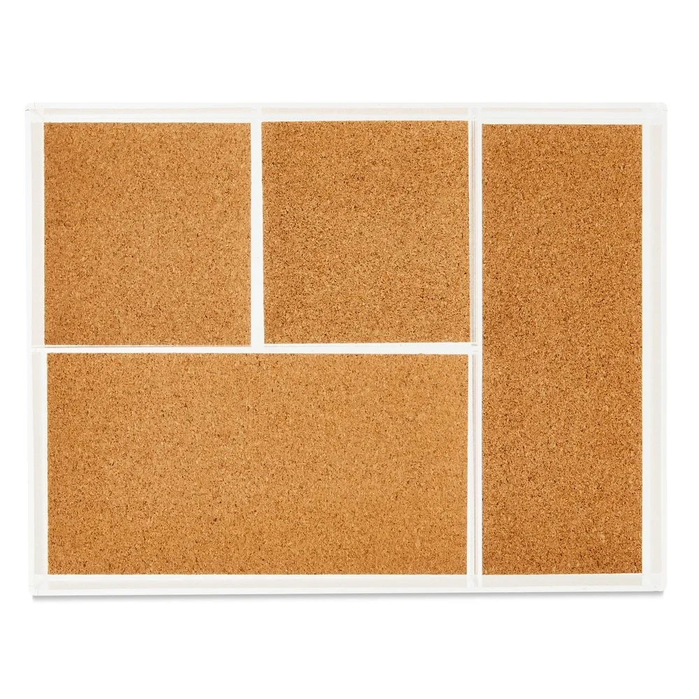 صينية تنظيم الفلين مع 4 مقصورات من الأكريليك لتخزين سطح المكتب وحامل مستلزمات مكتبية شفافة وتصميم متين وظيفي #4