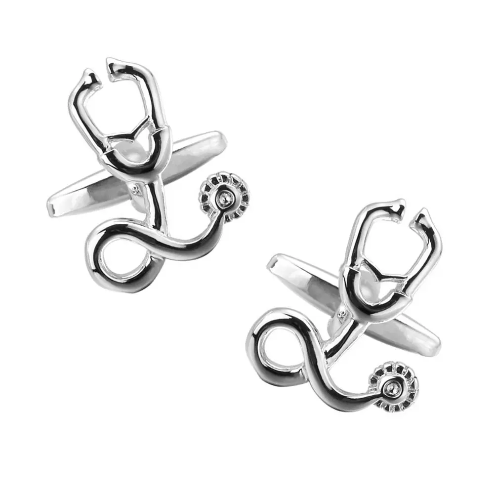 1Pair Silver Sleeve Nail Cufflinks Creative Stethoscope Design Fashion Business Formal Shirt Button Gift for Colleagues Lovers