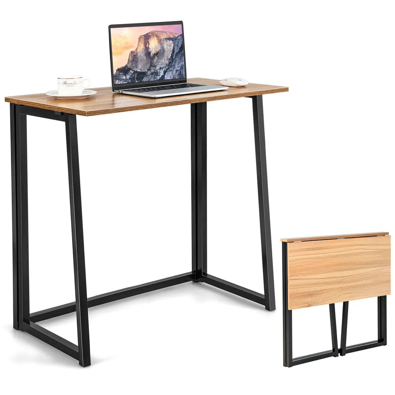 Costway Folding Computer Desk Study Writing Workstation No Assembly Required Walnut