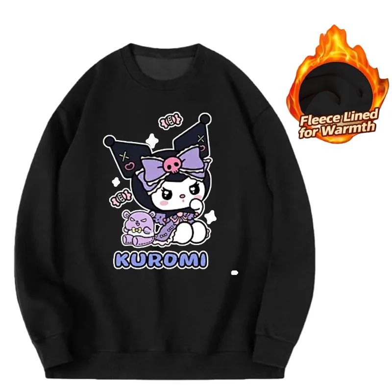 

Sanrio Series Printed Crew Neck Long-Sleeve Top, Cute and Warm Fleece-Lined Crew Neck Long-Sleeve T-Shirt, 100% Cotton
