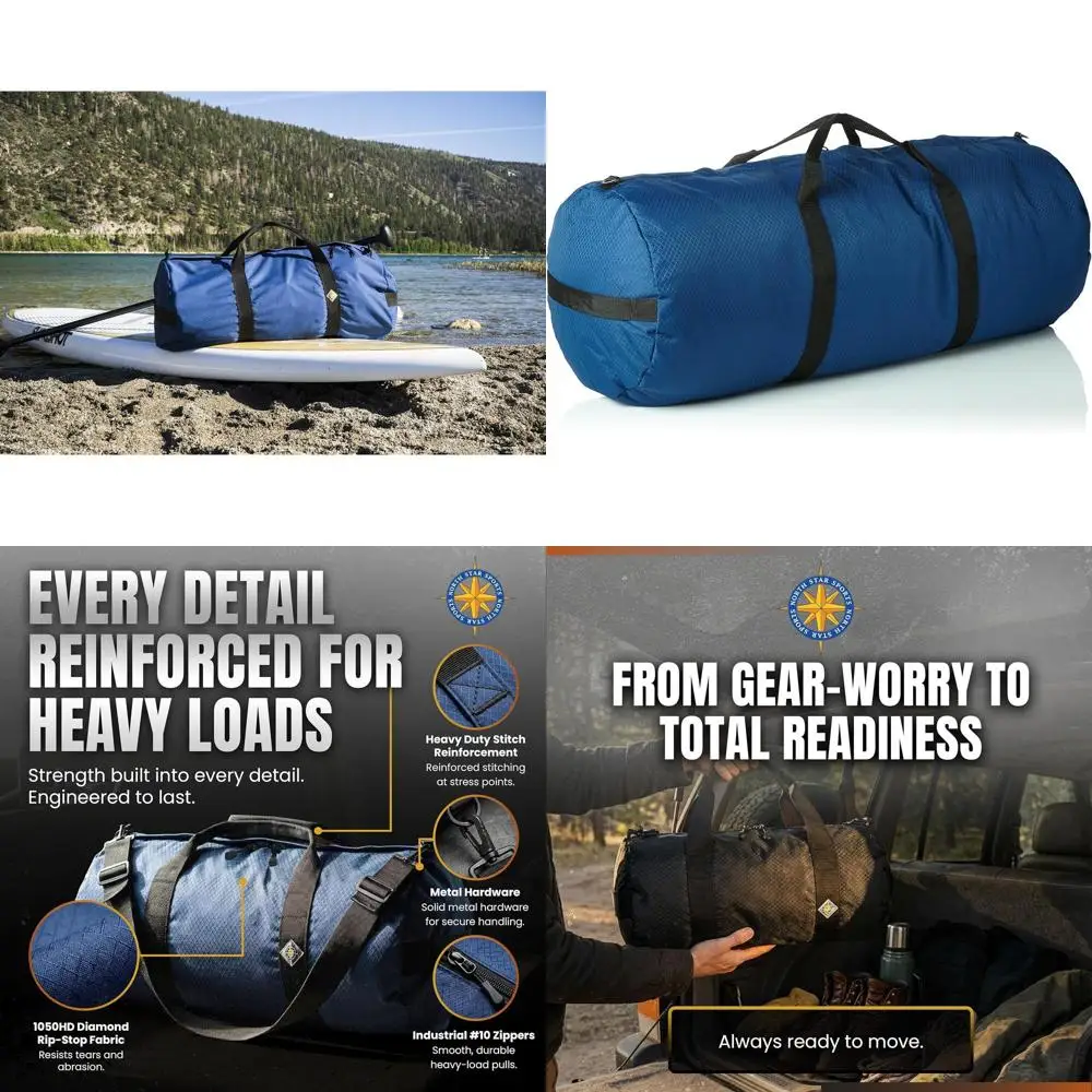 

Extra-Durable XL Ripstop Duffle Bag, 131L Capacity, Weatherproof, Packable for Travel (16 x 40, Blue)