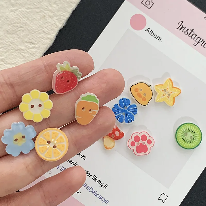15mm 10pcs Cute Cartoon Fruit Buttons Two-eye Resin Button for DIY Kids Shirt Clothing Cardigan Hairpin Bag Handmade Accessories