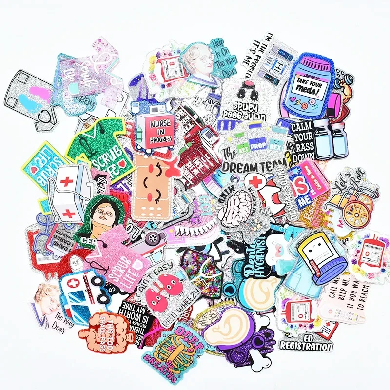 20/50PCS Mixed Glitter Acrylic Medicine Bottle Ambulance Blood Bag Human Organ Charm Fit DIY ID Card Badge Holder Jewelry Making