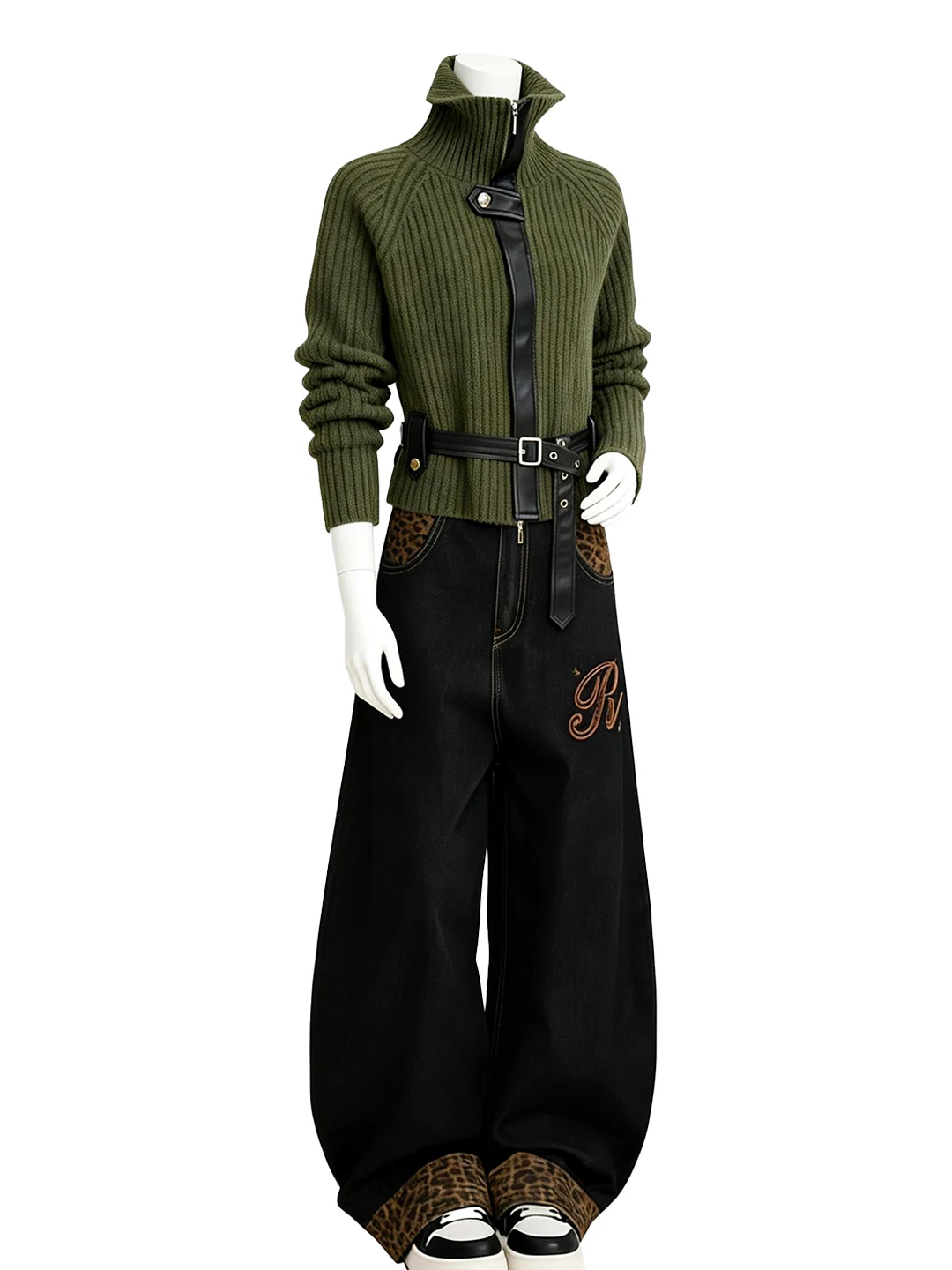 

Уникальный женский вязаный свитер с высоким воротником, модный, трендовый, в корейском стиле, свободного кроя, с длинными рукавами и молнией