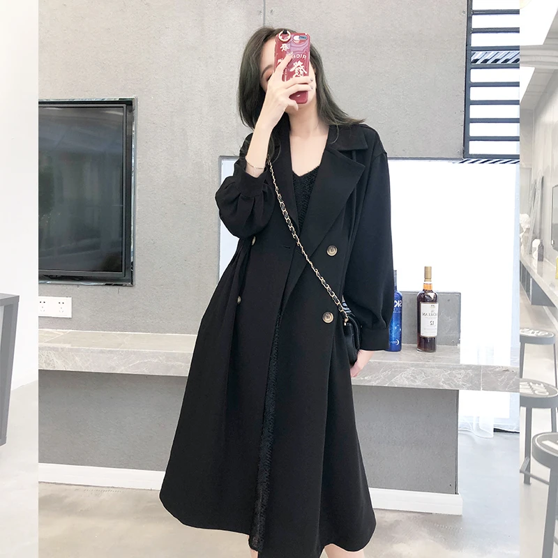 Imagem -05 - Terno Colarinho Longo Trench Coats Roupas Femininas 2023 Nova Primavera Outono Tamanho Grande Coreano Solto Preto Blusão Cabolsas Fp236