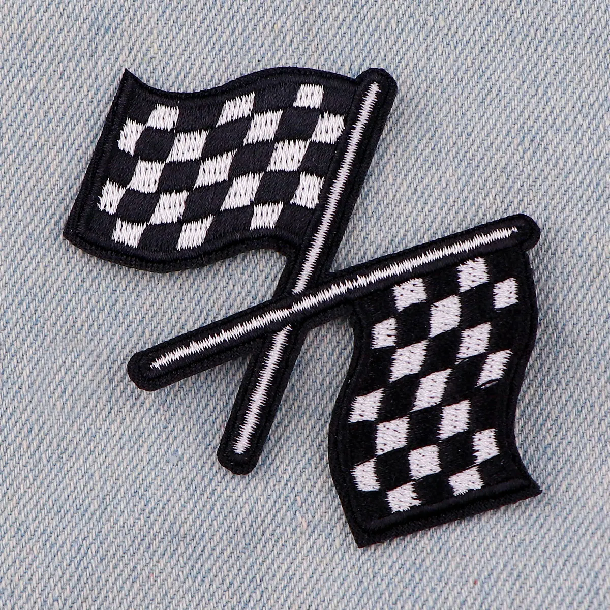 Racing Flag Patch Classic Black White Embroidery Patch Iron On Patches For Clothing Thermoadhesive Patches On Clothes DIY Badges