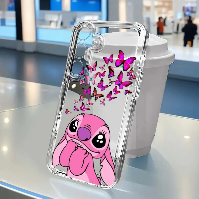 

Disney Popular Stitch Angel Phone Case For Samsung S25 S24 S23 S22 S21 S20 S10 Ultra Plus Edge FE 5G Transparent