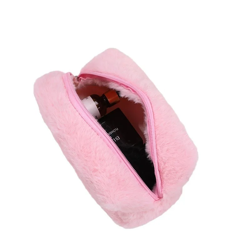 High-end Leopard Print Plush Makeup Pouch Hand-held Portable Women's Large Capacity Travel Storage Pencil Case