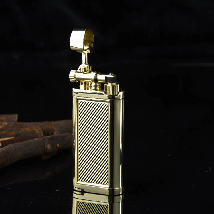 SPUNK Retro Metal Outdoor Windproof Butane Gas Lighter Rocker Arm Grinding Wheel Oblique Flame Pipe Cycle Use Lighter Cigar Tool image 3