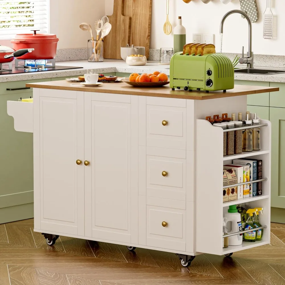 Picture 3: Kitchen Island On Wheels Rolling Cart With Drop Leaf Storage Cabinet Three Drawers Inner Adjustable Shelves
