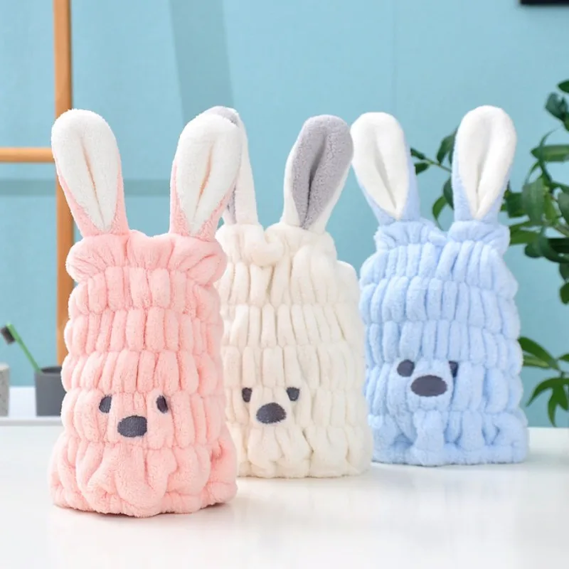 Coral Fleece Hair Towel Super Absorbent Quick Dry Child Cute Animated Drawing Baby Rabbit Ears For Girls Princess Style