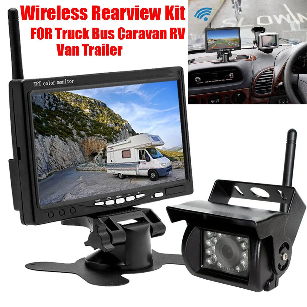 

Wireless 7" Parking Backup Camera Monitor Truck Bus RV Caravan Car Rear View Kit