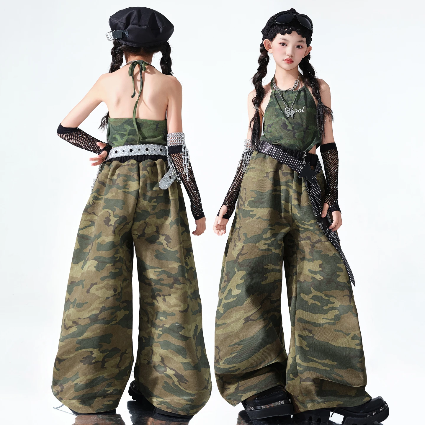 Pantaloni cargo lucidi in pelle PU con paillettes Hip Hop per ragazze Costumi di gruppo per ragazze di ballo di strada per bambini Abbigliamento jazz streetwear per bambini