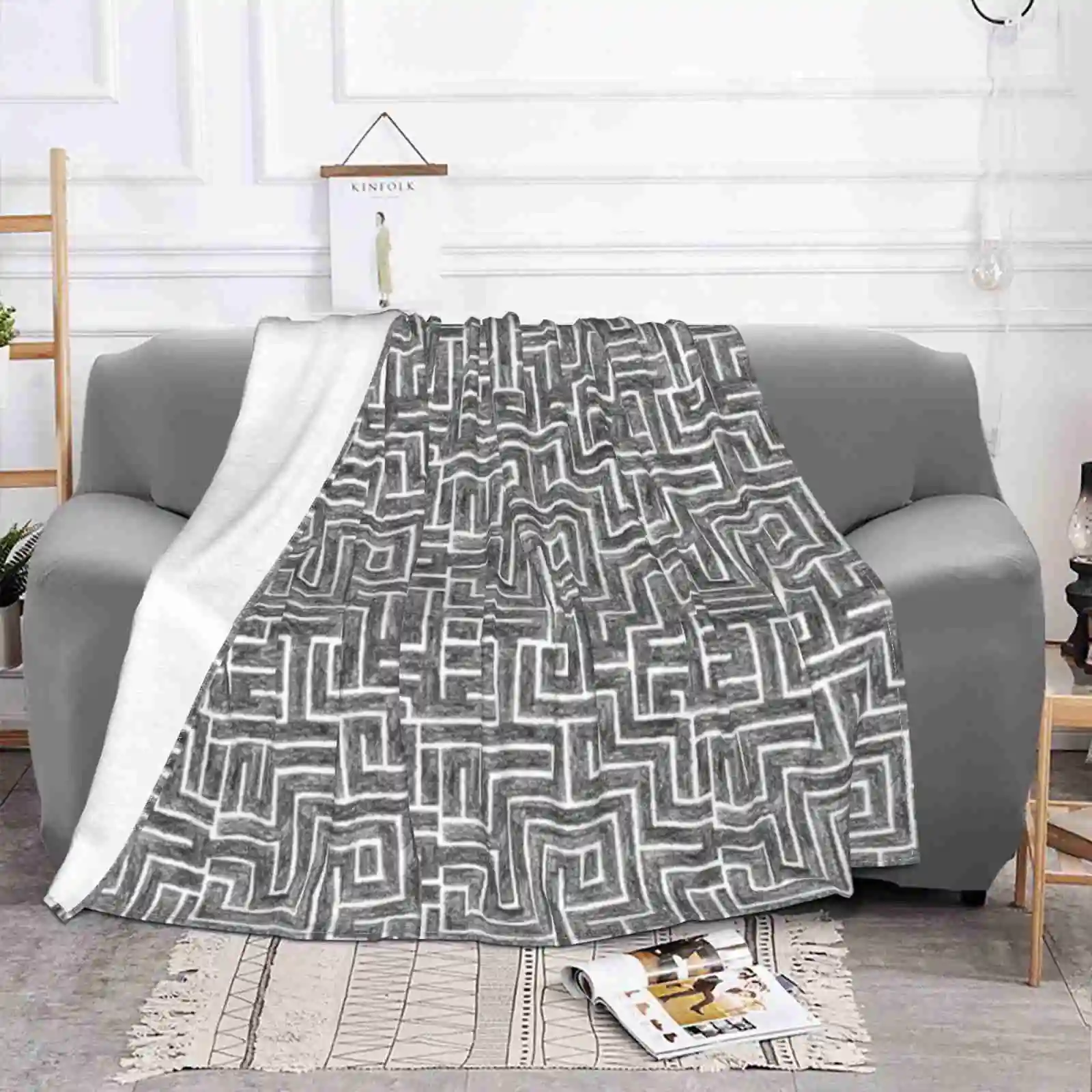 Pencil Sketch Hot Sale Printing High Qiality Warm Flannel Blanket Pencil Sketch Abstract Hipster Cool Modern Tiles Repeat Artsy