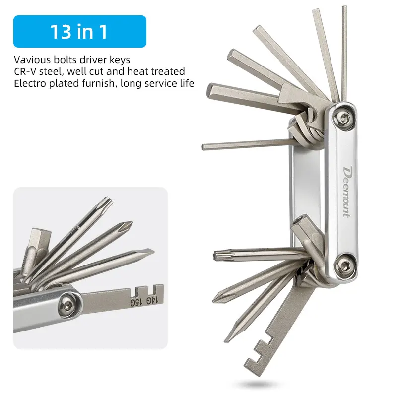 Deemount Bicycle Multi Tool 14/15G Spoke Spanner Torx T25 Cross Flat Wrench Cr 40 Steel Cycling Repair Tool Kit