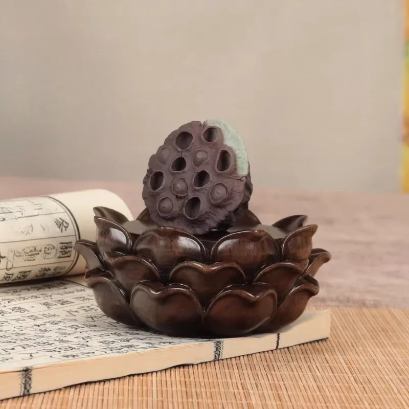Hand Carved Solid Wood Lotus Tray - Round Buddhist Altar Offering Base for Meditation Room Decor, Zen Home Furnishing