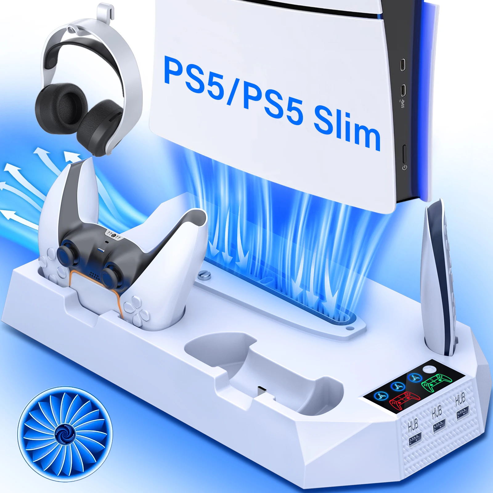 

Charging Base Cooling stand for PS5 Slim/Standard/Pro, with 3 Level Turbo Cooling Fan ps5 Accessories White