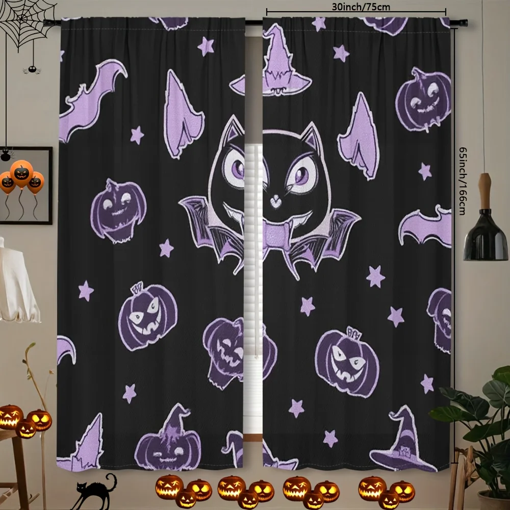 2pcs Halloween Pumpkin & Bat Blackout Curtains - 30